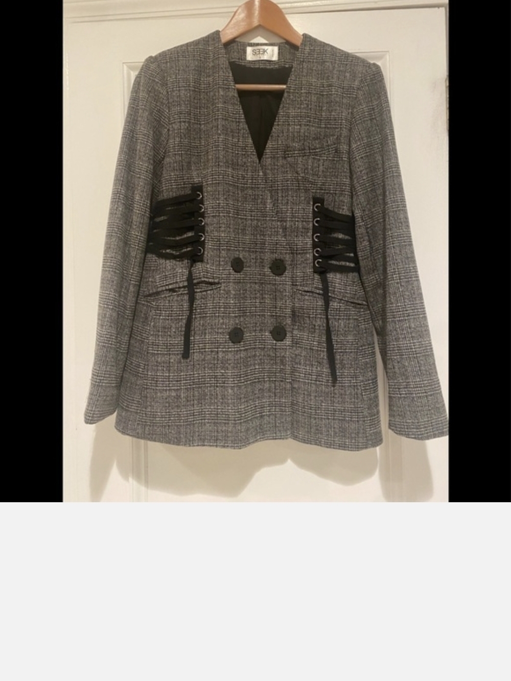 LF Seek the Label double breasted corseted plaid blazer